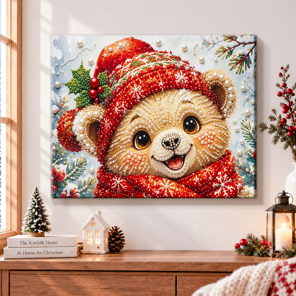 Cute christmas teddy bear pearl diamond painting kit for beginners
