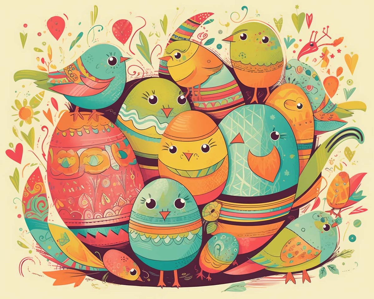 Cute easter chicks and decorated eggs cross stitch kit for beginners