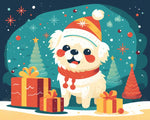 Cute festive holiday puppy cross stitch kit for beginners