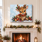 Finished cute festive reindeer pearl diamond painting artwork displayed as holiday home decor