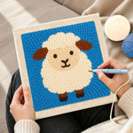 Creating handmade cute fluffy sheep punch needle artwork