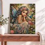 Finished cute forest butterfly fairy pearl diamond painting artwork displayed as home decor
