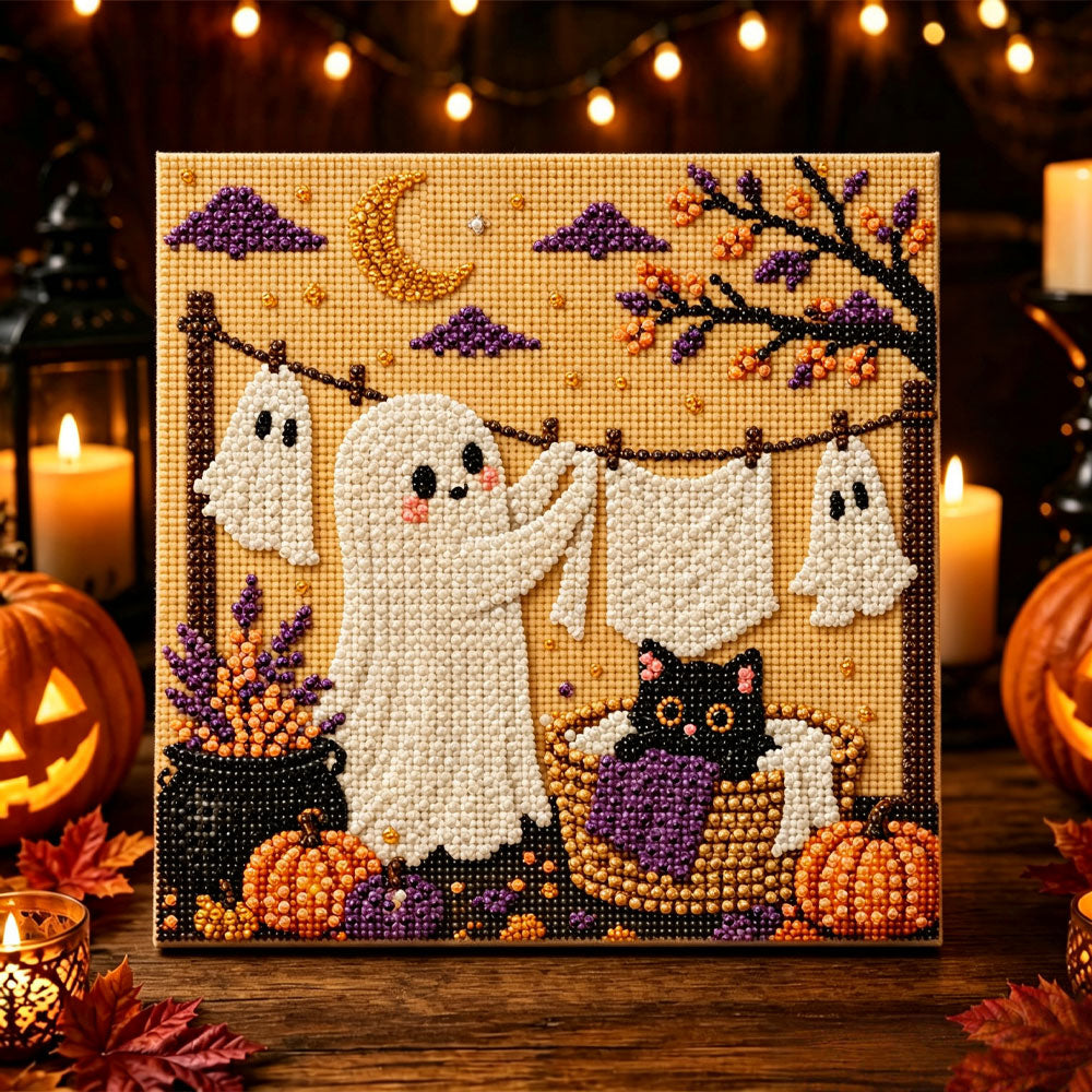 Cute ghost hanging laundry pearl diamond painting kit for beginners