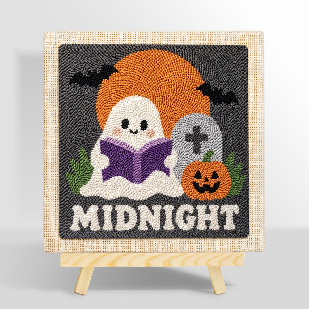 Cute ghost reading at midnight punch needle kit for beginners