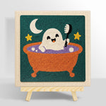 Cute ghost taking bubble bath punch needle kit for beginners