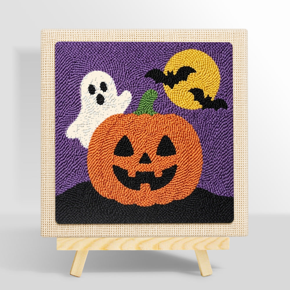 Cute ghost with jack‑o‑lantern punch needle kit for beginners
