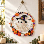 Cute ghost wreath with pumpkin pearl diamond painting kit for beginners