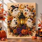 Cute ghosts with lantern and pumpkins pearl diamond painting kit for beginners