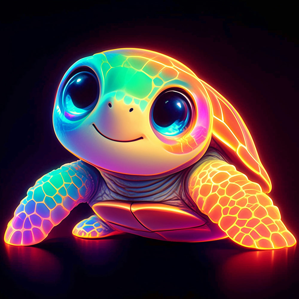 Cute glowing neon baby turtle cross stitch kit for beginners