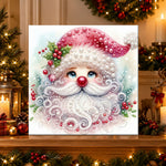 Finished cute gnome santa face pearl diamond painting artwork displayed as holiday home decor