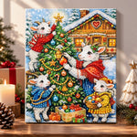 Cute goat family christmas scene pearl diamond painting kit for beginners
