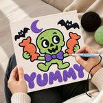 Creating handmade cute green skeleton with candy punch needle artwork