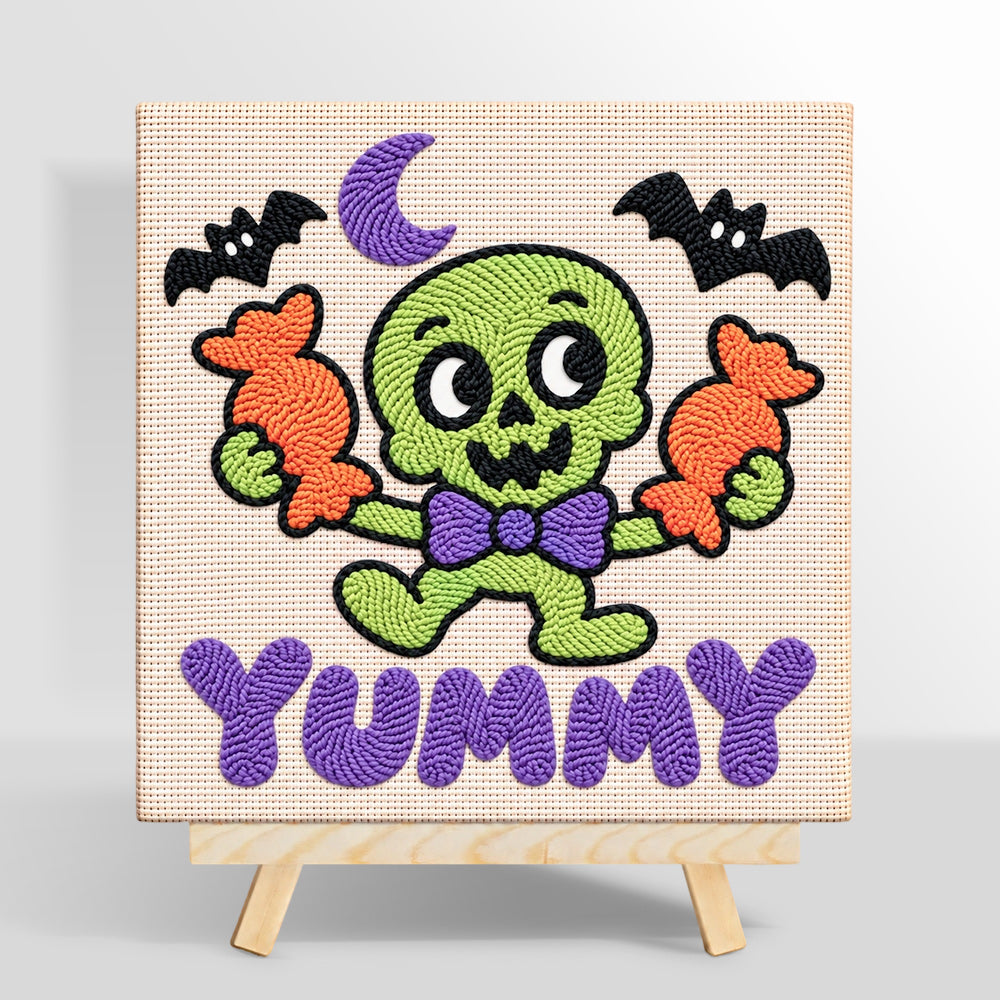 Cute green skeleton with candy punch needle kit for beginners