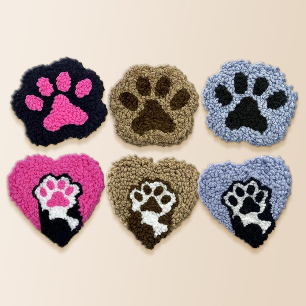 Cute heart and paw prints punch needle coaster kit finished handmade coasters