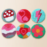 Cute mushroom, heart and lightning punch needle coaster kit finished handmade coasters
