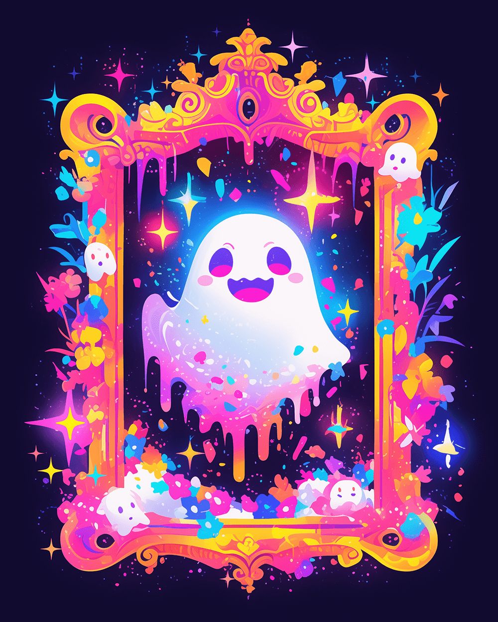 Cute neon ghost art cross stitch kit for beginners