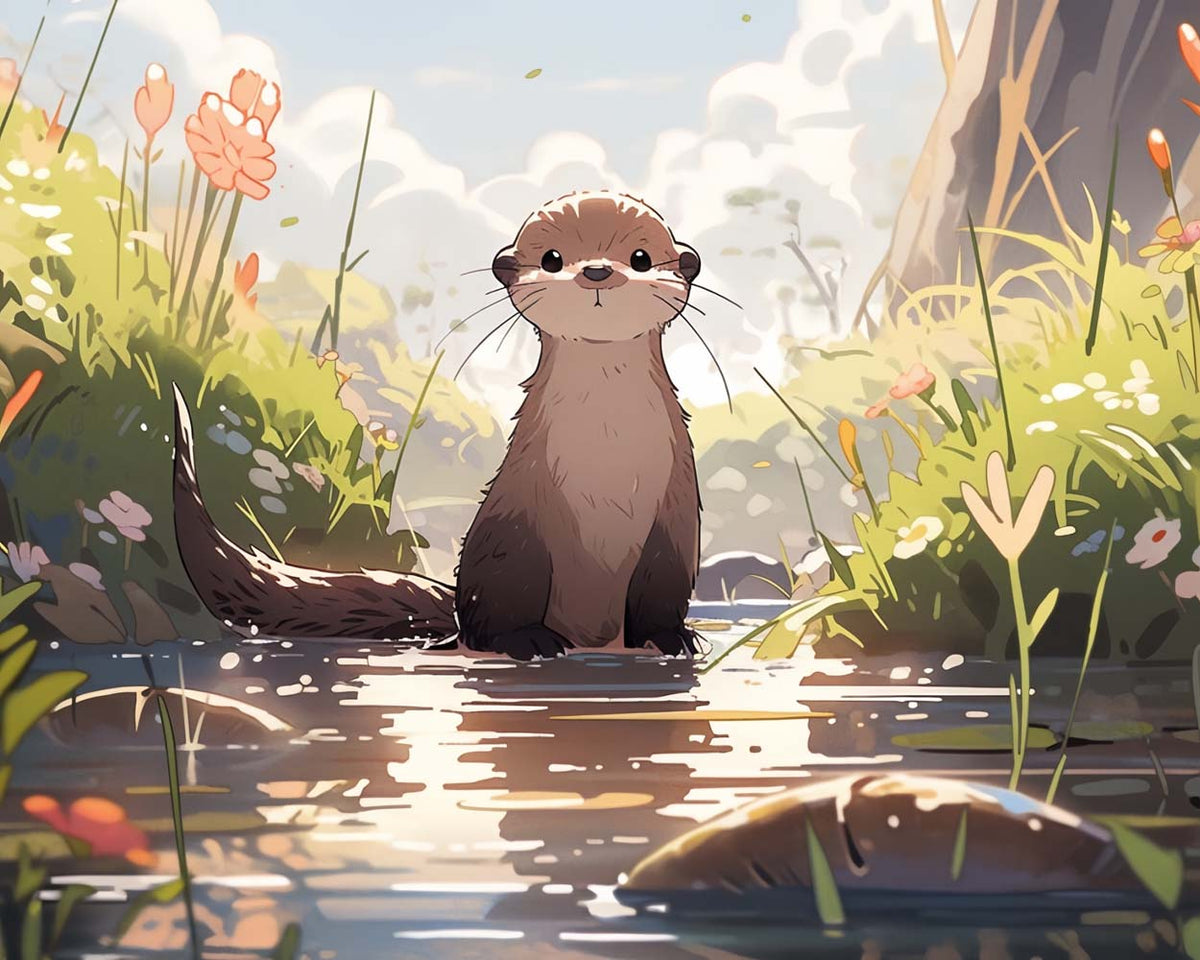 Cute otter by the stream cross stitch kit for beginners