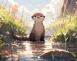 Cute otter by the stream cross stitch kit for beginners