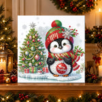 Finished cute penguin christmas scene pearl diamond painting artwork displayed as holiday home decor