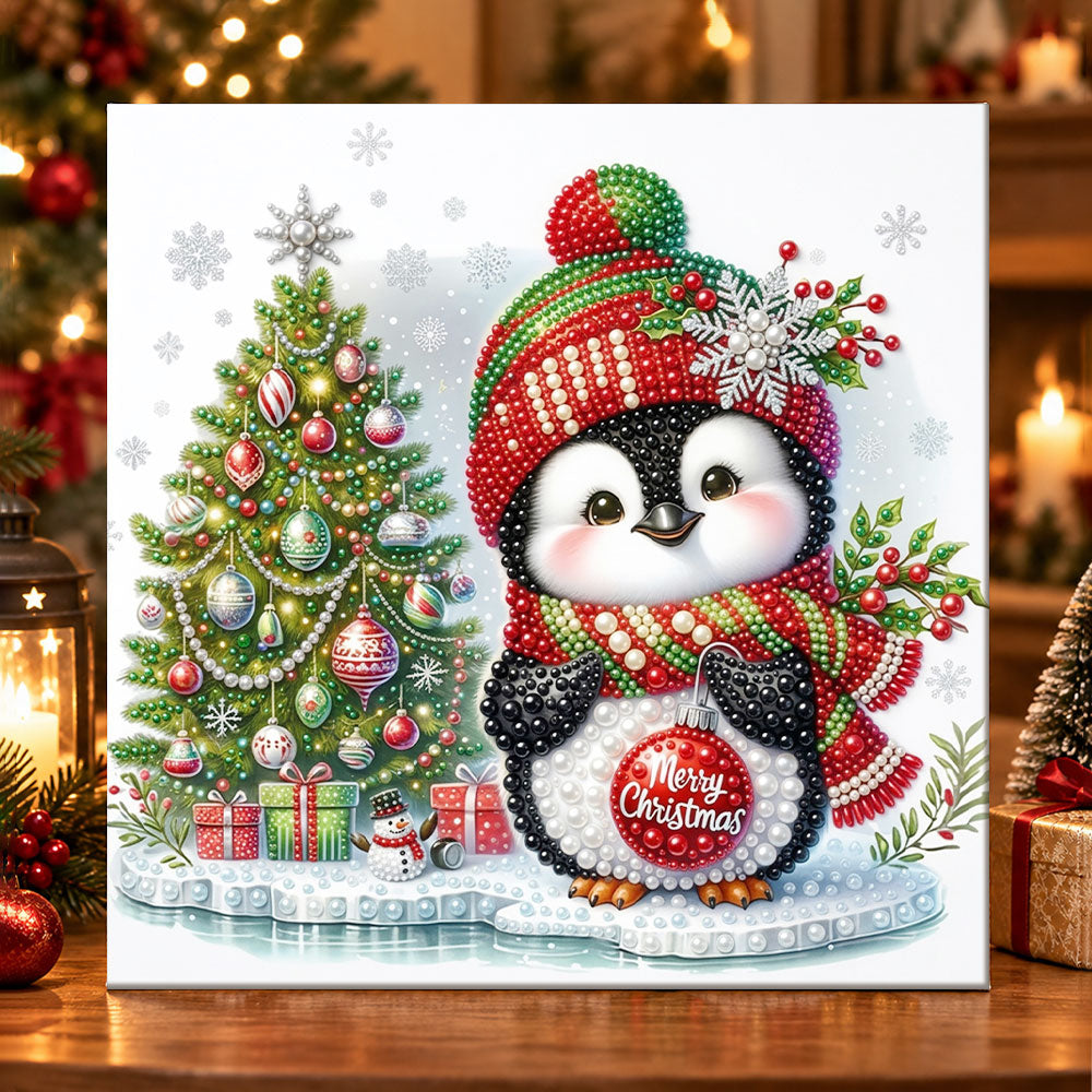 Cute penguin christmas scene pearl diamond painting kit for beginners