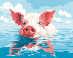 Cute piglet floating on water cross stitch kit for beginners