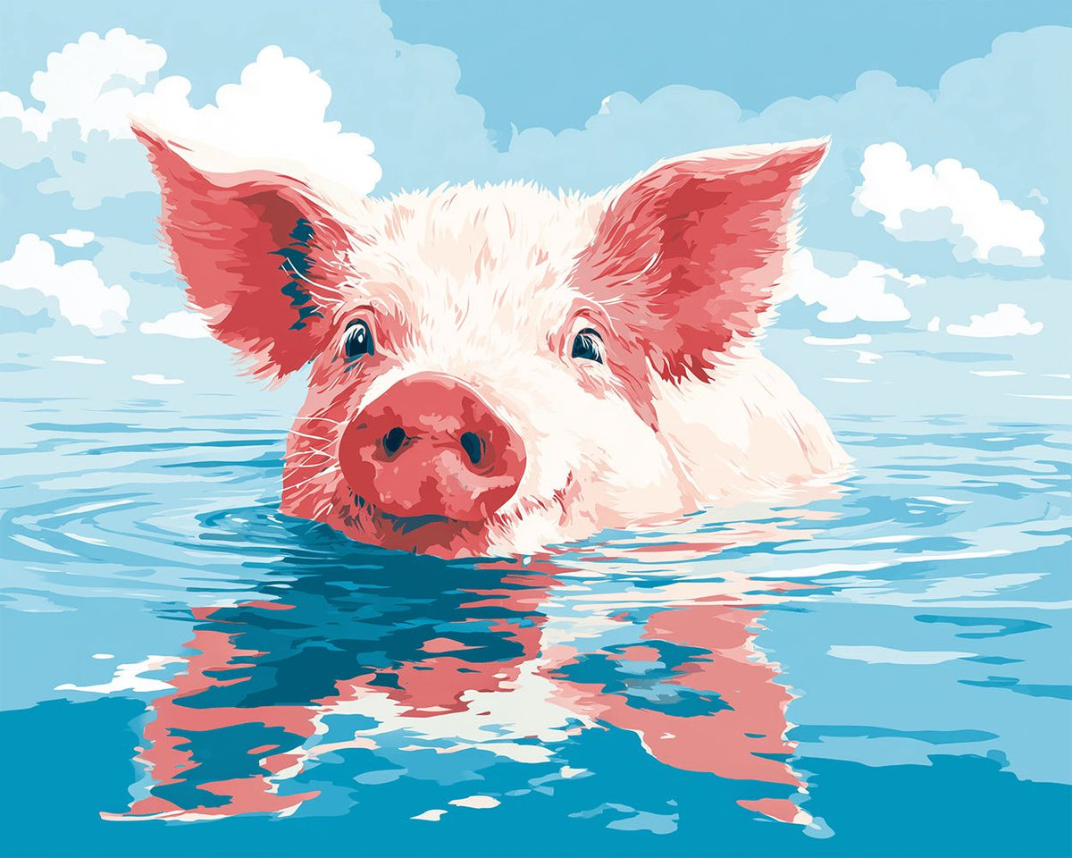 Cute piglet floating on water cross stitch kit for beginners