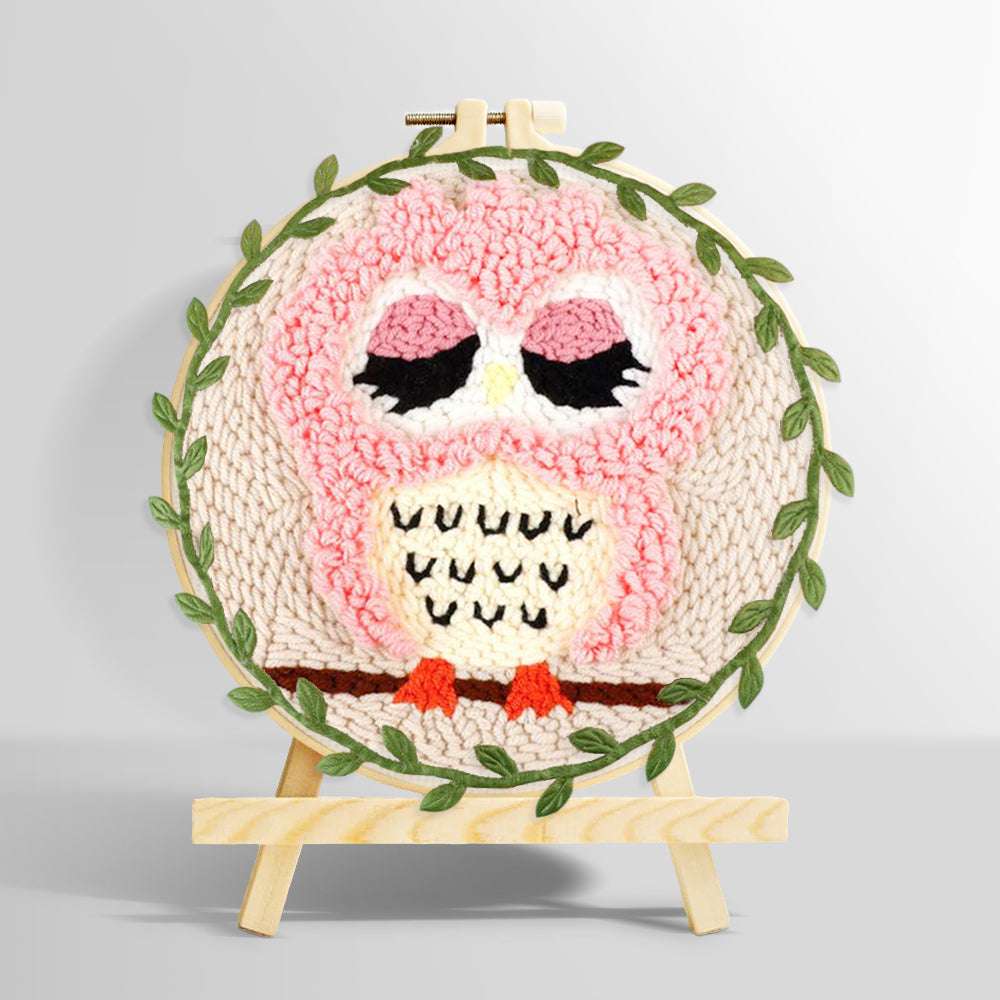 Cute pink owl punch needle kit for beginners