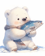 Cute polar bear with fish cross stitch kit for beginners