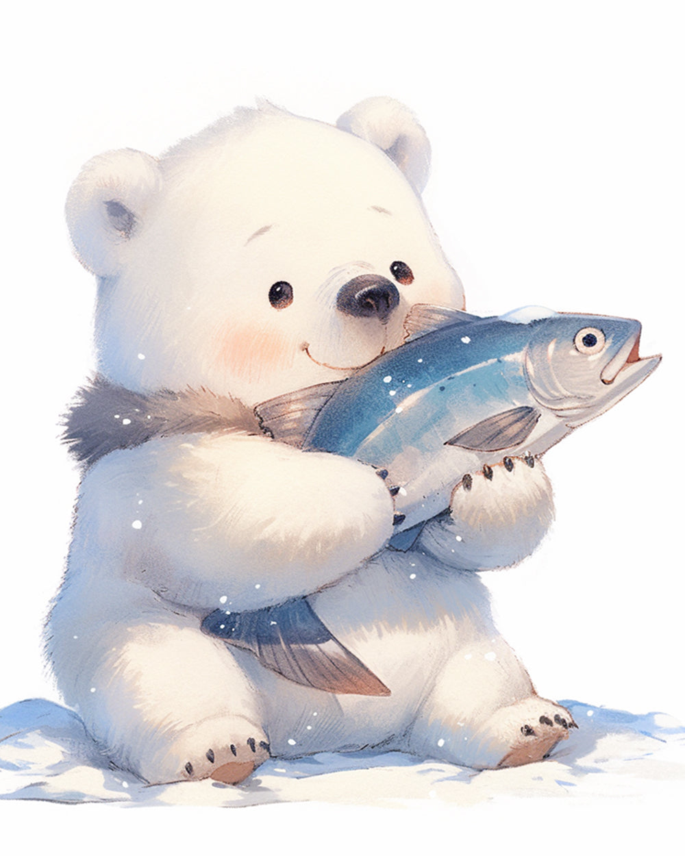 Cute polar bear with fish cross stitch kit for beginners