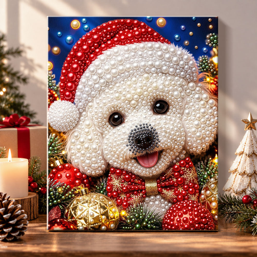 Cute poodle in santa hat pearl diamond painting kit for beginners