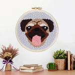 Finished cute pug artwork displayed on a wall