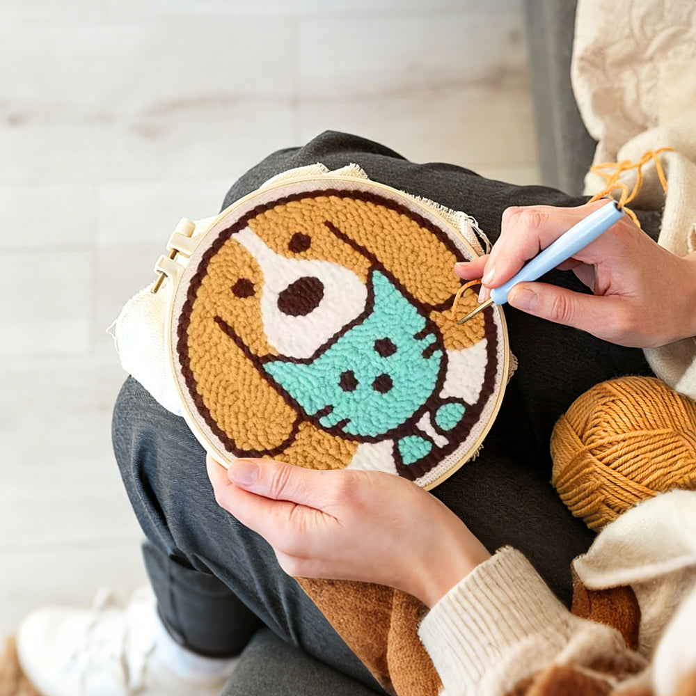 Creating handmade cute puppy and cat punch needle artwork