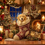 Cute puppy inside holiday stocking pearl diamond painting kit for beginners