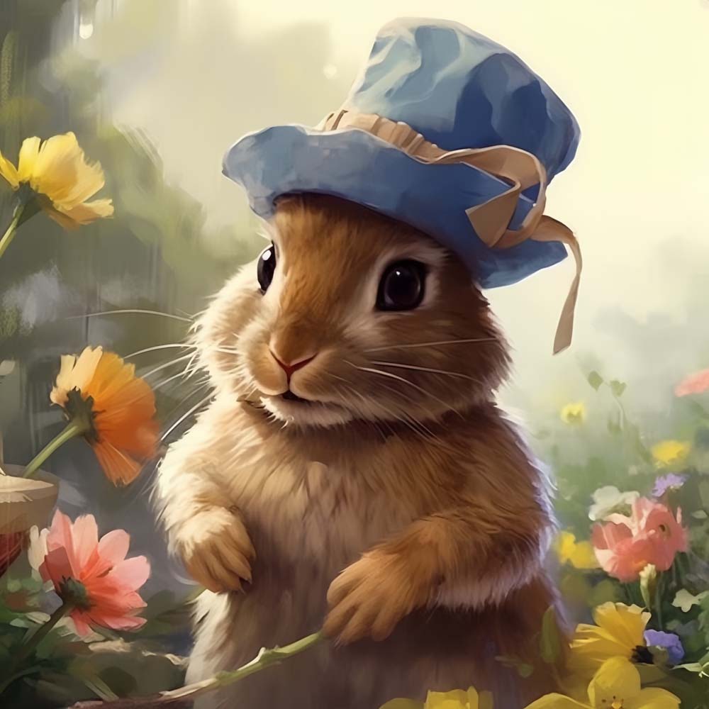 Cute rabbit with blue hat cross stitch kit for beginners