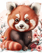 Cute red panda with florals cross stitch kit for beginners