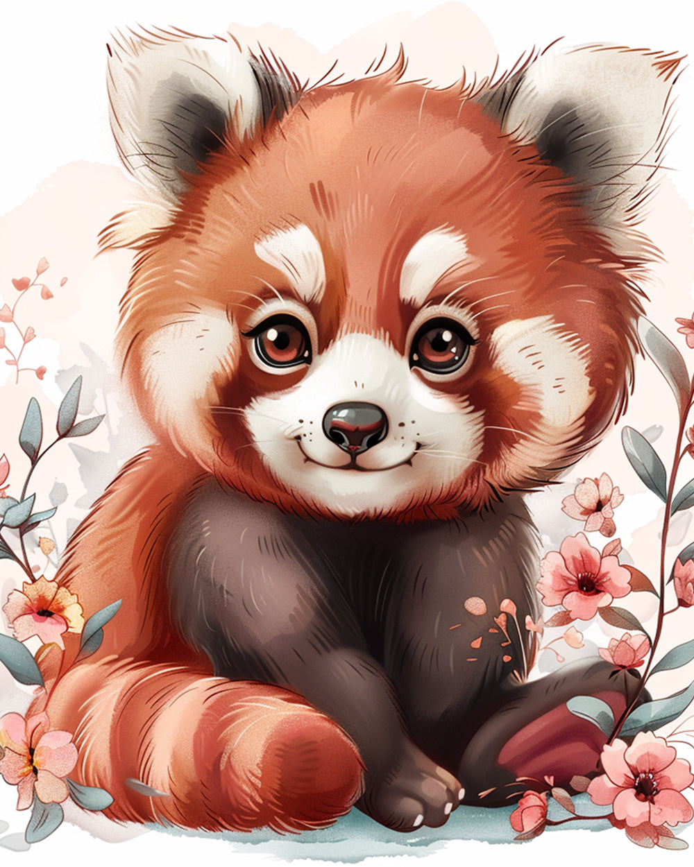 Cute red panda with florals cross stitch kit for beginners