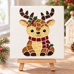 Cute reindeer sea glass art kit finished artwork on display