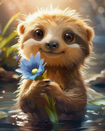 Cute sloth with blue flower cross stitch kit for beginners
