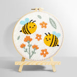 Cute smiling bumblebees and orange flowers punch needle kit for beginners