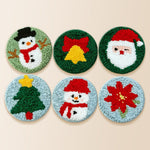 Cute snowman and christmas tree punch needle coaster kit finished handmade coasters