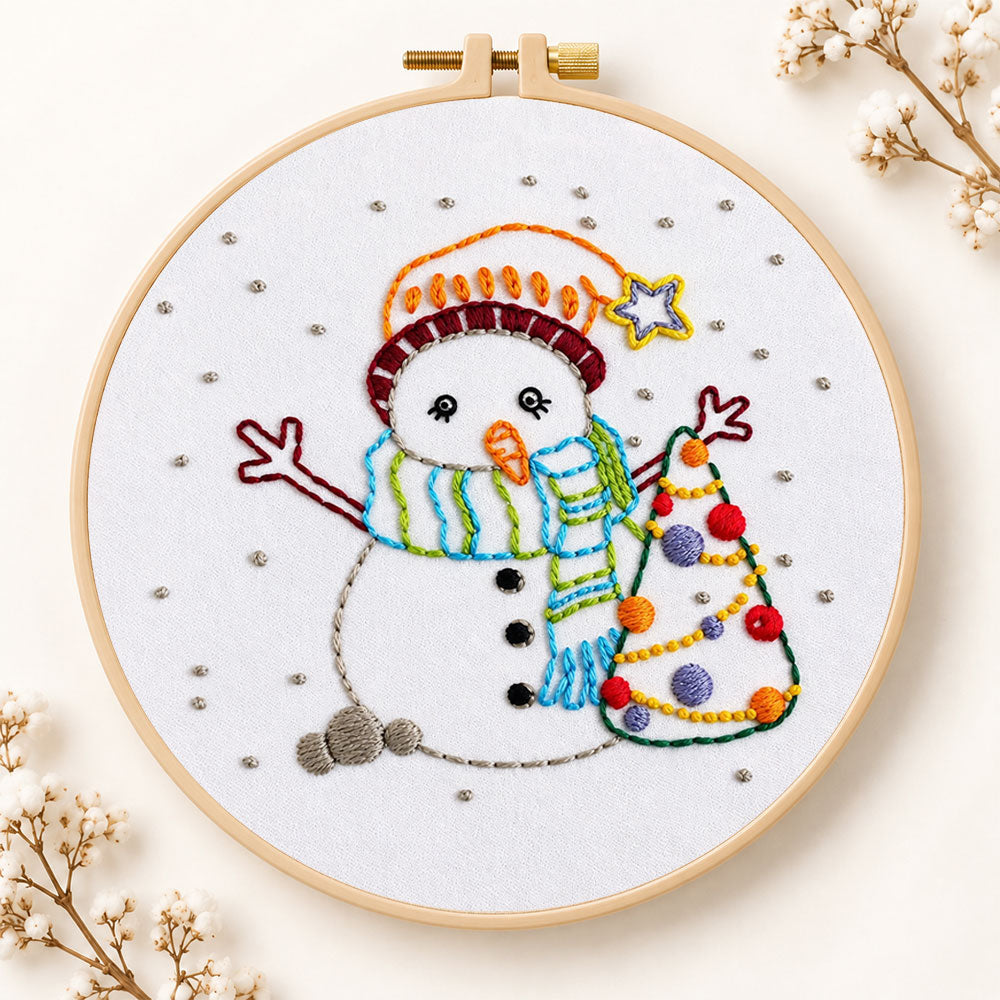 Cute snowman and tree embroidery kit