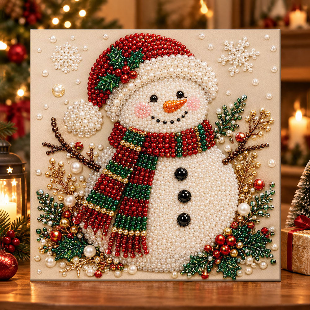 Cute snowman in winter pearl diamond painting kit for beginners