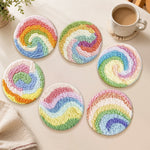 Cute spiral pastel landscape punch needle coasters used for home decoration