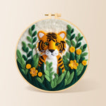Cute tiger cub in the jungle needle felting kit for beginners with a round wooden frame