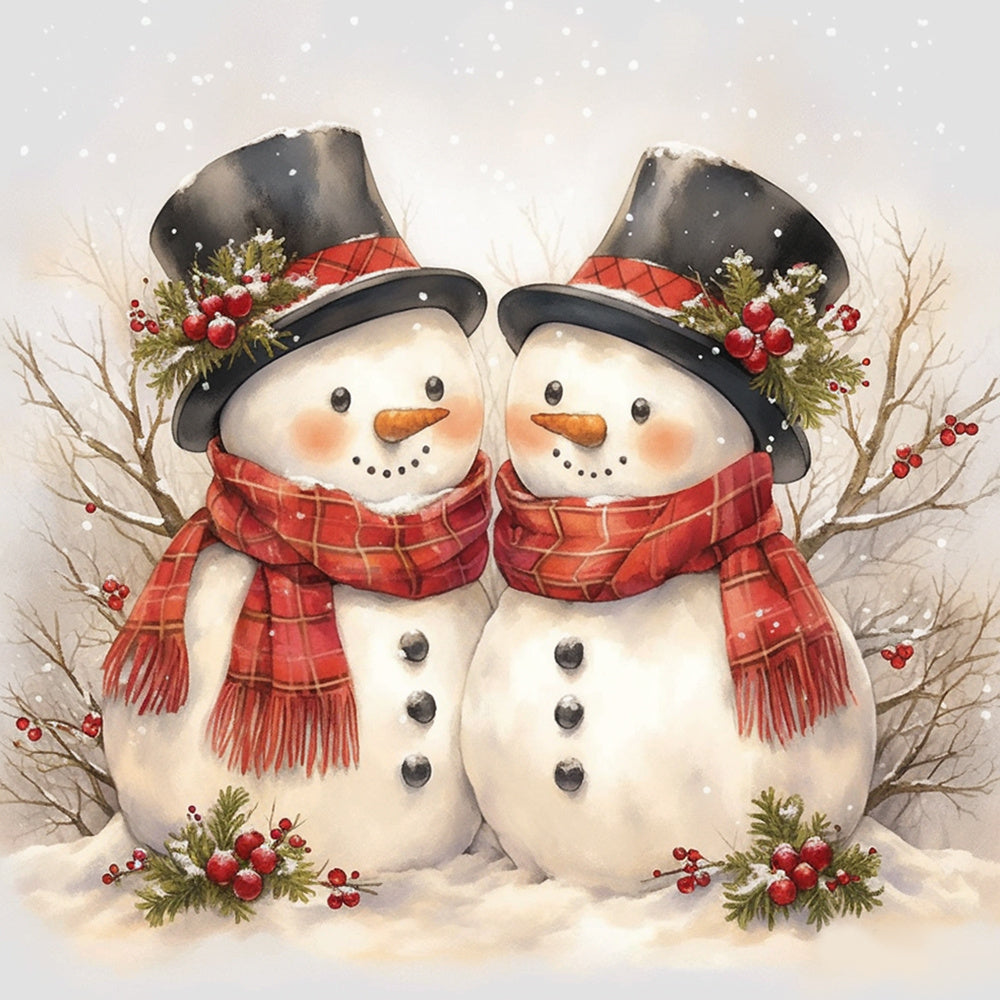 Cute top hat snowman couple cross stitch kit for beginners