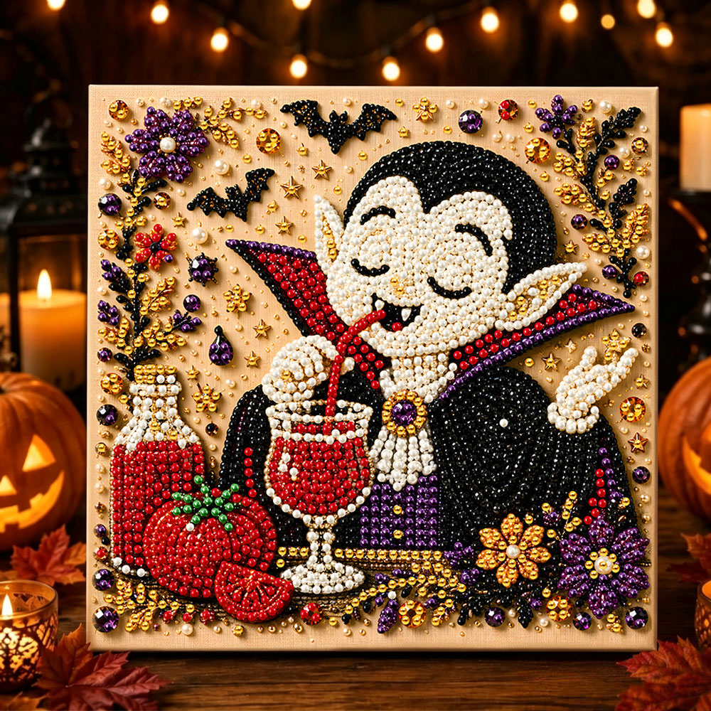 Cute vampire drinking pearl diamond painting kit for beginners