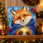 Finished cute winter fox with star pearl diamond painting artwork displayed as holiday home decor