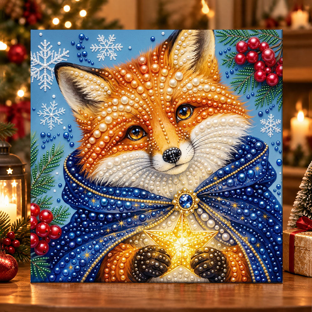 Cute winter fox with star pearl diamond painting kit for beginners