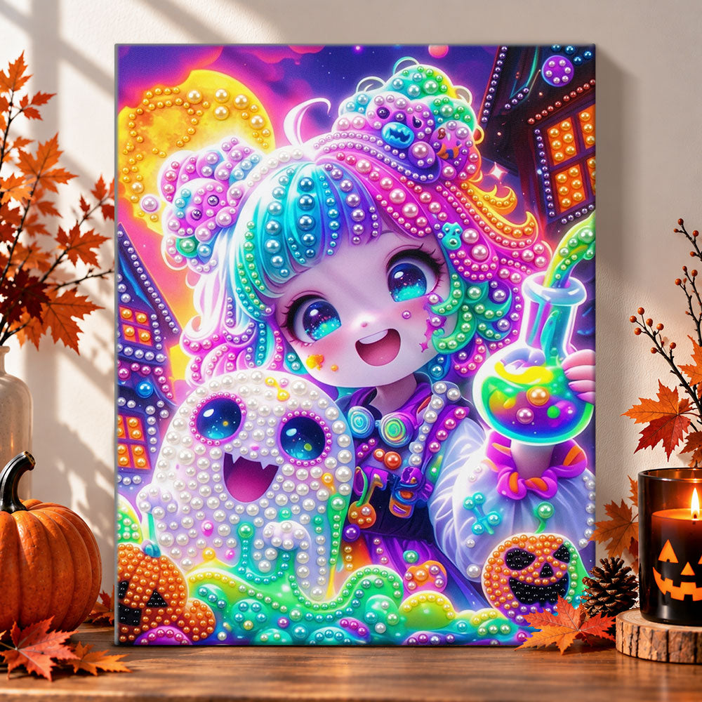 Cute witch girl making potion pearl diamond painting kit for beginners