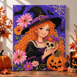 Cute witch holding skull pearl diamond painting kit for beginners